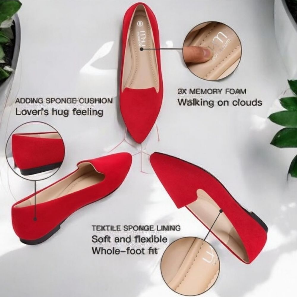 MUSSHOE Chic Red Pointed Flats 6.5 - Picture 5 of 6